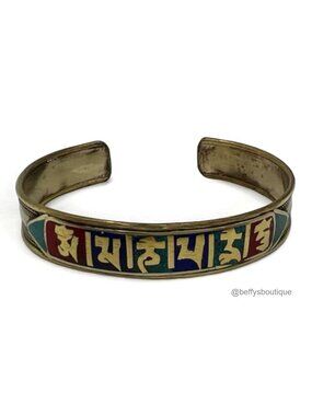 Copper Cuff Bracelet Handmade in Nepal 7 Chakra Spiritual Mantra Adjustable